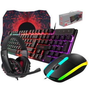 Wired Gaming Keyboard and Mouse Headset Combo,Rainbow LED Backlit Wired Keyboard,Over Ear Headphone with Mic,Rainbow Backlit Gaming Mice,Mouse Pad,for