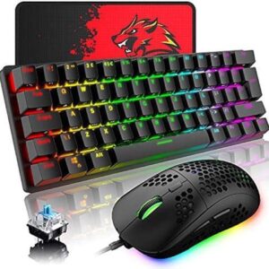 Wired Gaming Keyboard Mouse Combo Chroma RGB Backlit Mechanical Keyboard with 61 Keys Anti-ghosting Floating Keycaps Metal Plate Type-C RGB Gaming