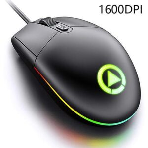 Wired Gaming Mice, Computer USB Mouse Wired for Office and Home, 1600 DPI Optical Mouse, Ergonomic Shape Compatible with Laptop, Desktop (Black)