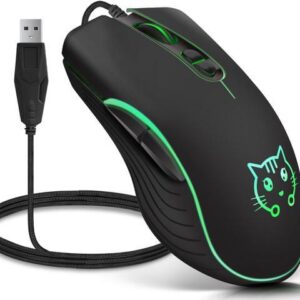 Wired Gaming Mouse, 7 Colors Backlit Optical Game Mice Ergonomic USB Wired with 2400 DPI and 6 Buttons 4 Adjustable DPI for