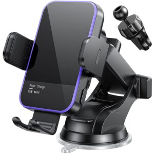 Wireless Car Charger,【7 Colored LED Backlit】 Mosurr 15W Auto Clamping Phone Holder Car Mount Charger for iPhone 16 15 14 13 12 Mini Pro Max 11, Samsung Galaxy S24 Ultra S23 S22...