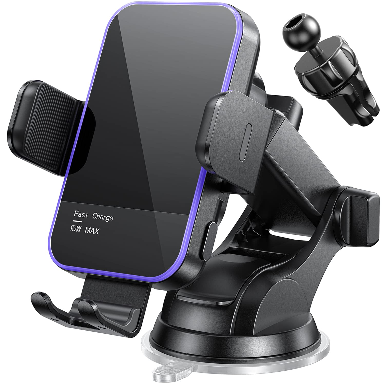 Wireless Car Charger,【7 Colored LED Backlit】 Mosurr 15W Auto Clamping Phone Holder Car Mount Charger for iPhone 16 15 14 13 12 Mini Pro Max 11, Samsung Galaxy S24 Ultra S23 S22...