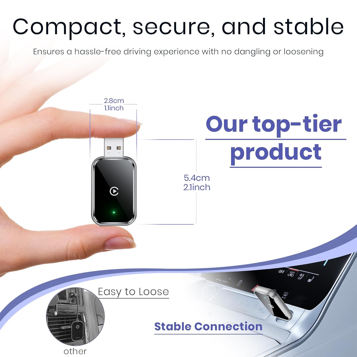 Wireless CarPlay Adapter for iPhone, Convert Wired to Wireless CarPlay Adapter, Mini Size with Extension Cable USB & USB-C/Type-C, Stable Car Control & No Delay, Black