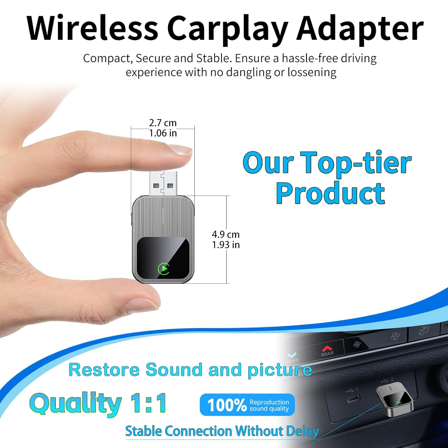 Wireless CarPlay Adapter for iPhone, Mini Size with Reset Button, Converts Wired to Wireless CarPlay Dongle Plug & Play CarPlay Wireless Adapter for Apple iPhone iOS 12+ & Cars...