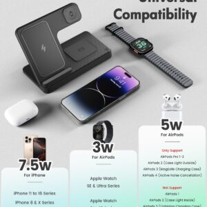 Wireless Charger iPhone Charging Station: 3 in 1 Charger Stand Multiple Devices for Apple - iPhone 16e 16 15 14 Pro Max 13 12 11 - Watch 10 9 8 7 6 5 4 3 2 SE and Ultra Series -...