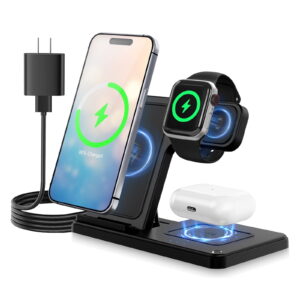 Wireless Charger, Magnetic Fast Charging Stand Compatible with iPhone 16 15 14 13 12 11 Pro Max Plus XS XR X 8, For Apple Watch 9 8 7 6 5 4 3 2 SE, For AirPods 3 2 Pro, 3 in 1...