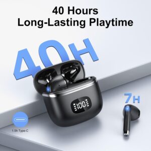 Wireless Earbuds - in Ear Headphones Bluetooth 5.3 with ENC Noise Cancelling Mics - HiFi Stereo Deep Bass - LED Display - USB-C Fast Charging - 40 Hours Playtime - Earphones for...