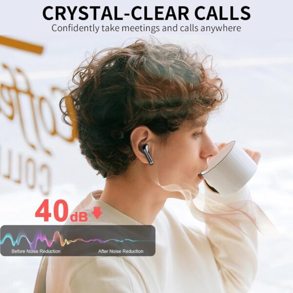 Wireless Earbuds - in Ear Headphones Bluetooth 5.3 with ENC Noise Cancelling Mics - HiFi Stereo Deep Bass - LED Display - USB-C Fast Charging - 40 Hours Playtime - Earphones for...