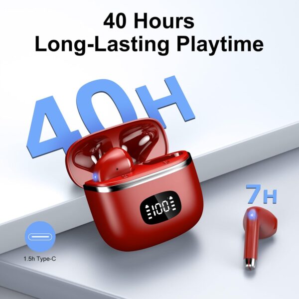 Wireless Earbuds - in Ear Headphones Bluetooth 5.3 with ENC Noise Cancelling Mics - HiFi Stereo Deep Bass - LED Display - USB-C Fast Charging - 40 Hours Playtime - Earphones for...