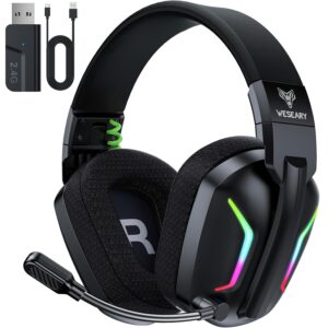 Wireless Gaming Headsets for PC, PS5, PS4, Switch, Mac, 2.4GHz Wireless Gaming Headphone with ENC Noise Canceling Microphone, Bluetooth 5.4, Cool Lighting, 50H Battery, 50mm...