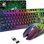 Wireless Gaming Keyboard and Mouse Combo with 87 Key Rainbow LED Backlight Rechargeable 3800mAh Battery Mechanical Feel Anti-ghosting Ergonomic