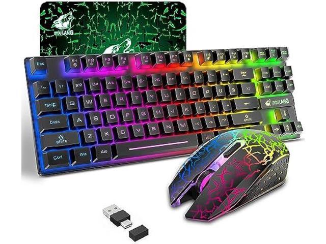 Wireless Gaming Keyboard and Mouse Combo with 87 Key Rainbow LED Backlight Rechargeable 3800mAh Battery Mechanical Feel Anti-ghosting Ergonomic