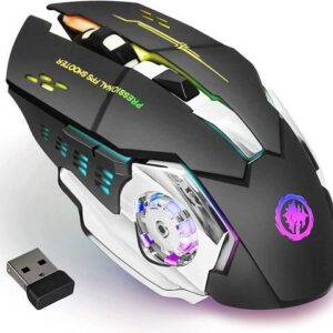 Wireless Gaming Mouse, Bluetooth Mouse RGB Rechargeable 2.4G USB Cordless Computer Mice with 7 Color LED Backlit, 6 Buttons & Silent Click for Laptop,