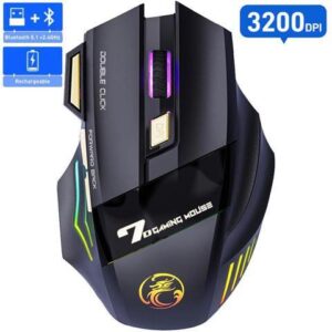 Wireless Gaming Mouse High precision, Optical Owl-Eye Sensor (1200/2400/3200 DPI), 7-Color LED Rainbow Luminous, 7 programmable Keys, Rechargeable