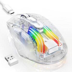 Wireless Gaming Mouse, Tri-Mode 2.4G/USB-C Wired/Bluetooth Mouse, Rechargeable Computer Mice with 5 DPI Levels, 6 Buttons, 11 RGB Lights, Ergonomic