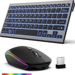 Wireless Keyboard Mouse Combo, Ultra Slim Backlit Wireless Keyboard and Mouse Set Multi-Device 2.4G USB Rechargeable Bluetooth Keyboard and Mouse for