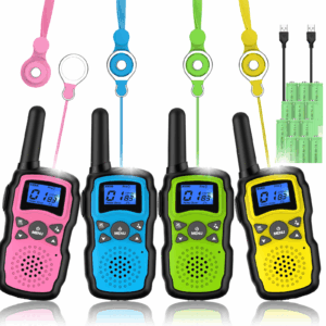 Wishouse 4 Pack Kids Walkie Talkies with USB Charger - Rechargeable Two-Way Radios for Outdoor Play, Ideal Birthday Gifts for Children (4 Colors)