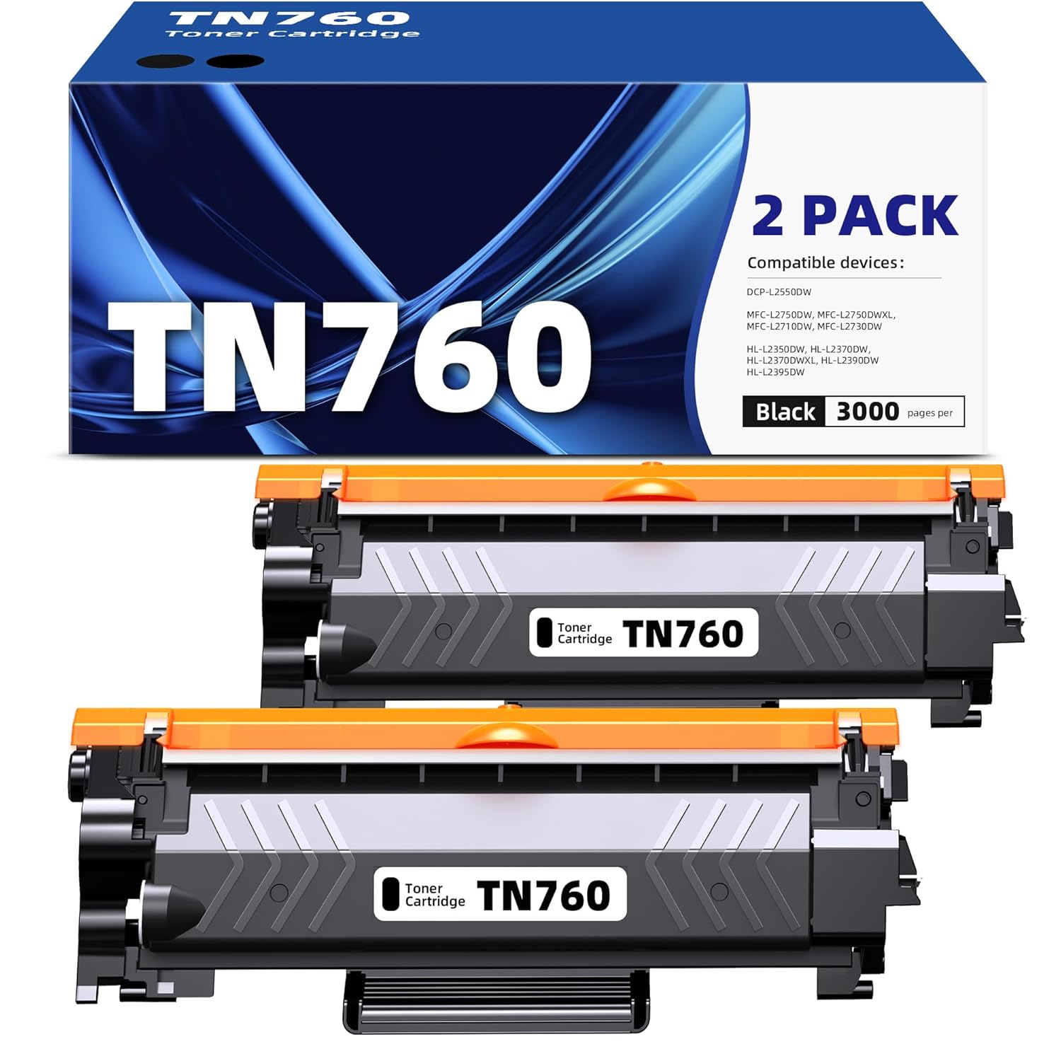 [with Chip] TN760 2PK Toner Cartridge Replacement for Brother High Yield TN-760 TN730 Toners| Compatible with DCP-L2550DW HL-L2350DW HL-L2370DW HL-L2390DW HL-L2395DW MFC-L2750DW