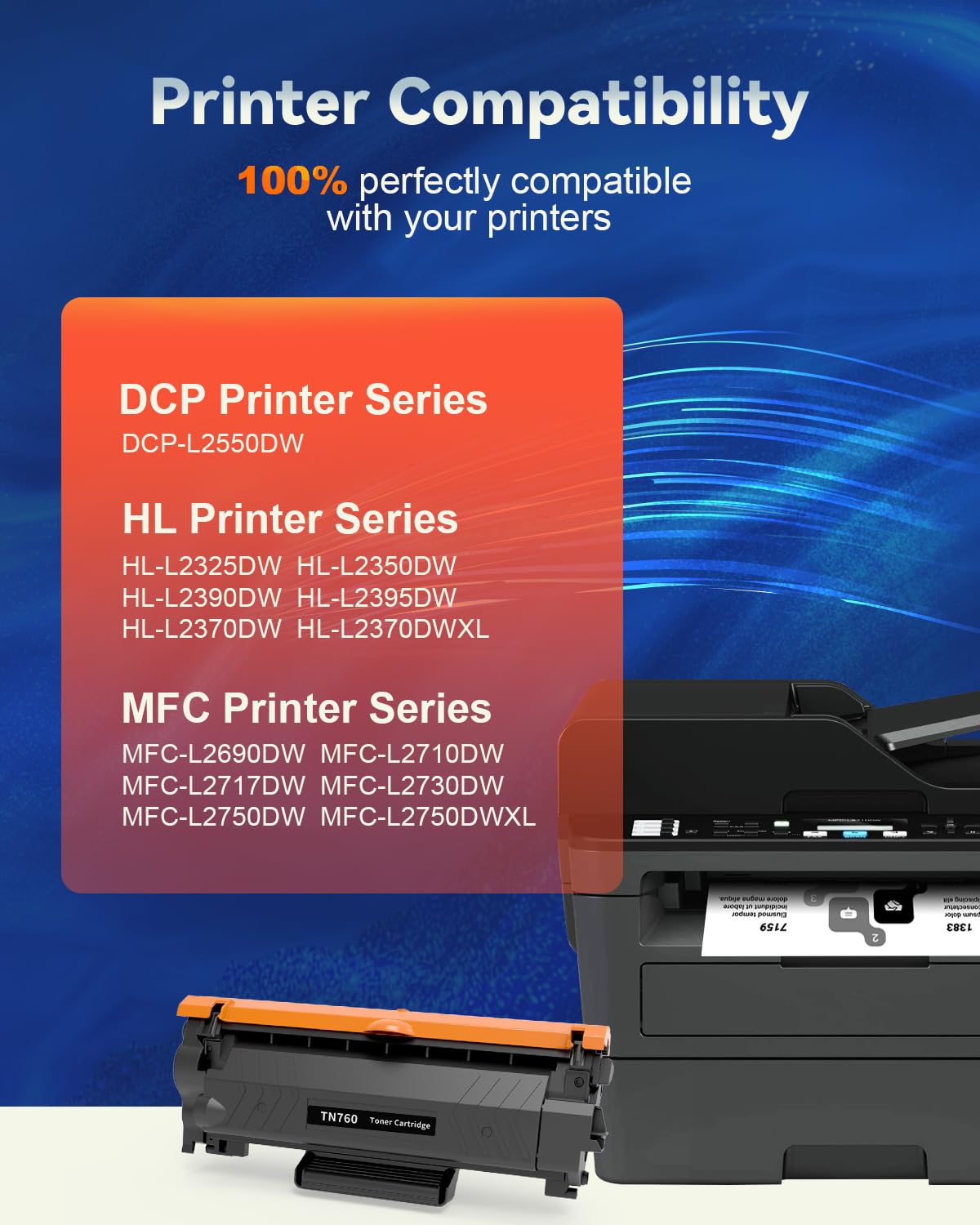 [with CHIP] TN760 Toner Cartridge Replacement for TN 760 TN-760 TN730 Toner Compatible with DCP-L2550DW MFC-L2710DW HL-L2370DW HL-L2390DW MFC-L2750DW HL-L2390DW HL-L2350DW (2...