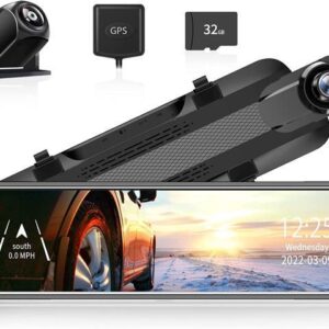 WOLFBOX 2.5K Dash Cam Mirror for Car, Rear View Mirror Camera with 10" IPS Full Touch Screen, Dual Dash Camera 1440P Front and Rear Mirror with 1080P