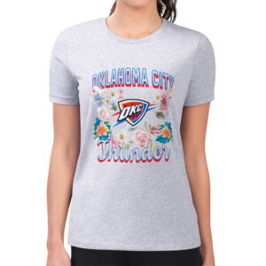 Women's G-III 4Her by Carl Banks Heather Gray Oklahoma City Thunder Flowers Team Logo Graphic Fitted T-Shirt