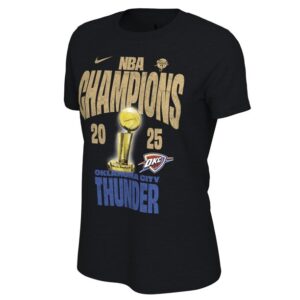 Women's Nike Black Oklahoma City Thunder 2025 NBA Finals Champions Locker Room Confetti T-Shirt
