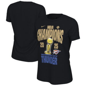 Women's Nike Black Oklahoma City Thunder 2025 NBA Finals Champions Locker Room Confetti T-Shirt