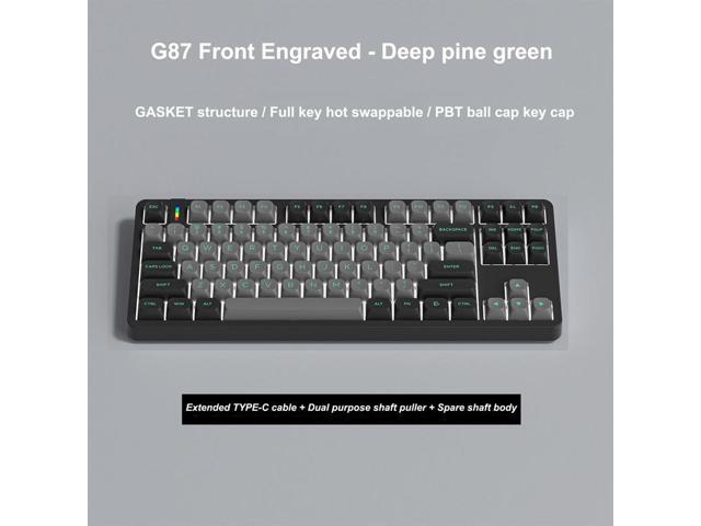 WSIRAK Gasket Wired Keyboard 87 Keys Hot Swappable DIY Wireless BT Mini Front Engraved Noah Silver Axis Single Mode White Light Gaming Mechanical
