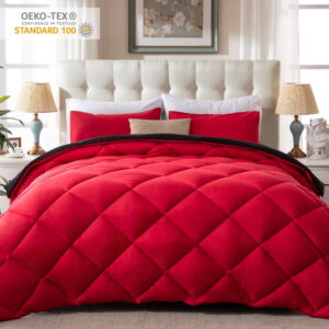 Yalamila 2 Pieces Bed in a Bag Comforter Set Duvet Insert,Reversible,Red/Black,Twin Size Comforter Set-200GSM