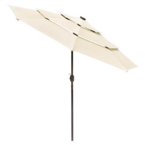 Yescom 10 Ft 3 Tier Patio Umbrella with Solar LED Crank Tilt Button Outdoor