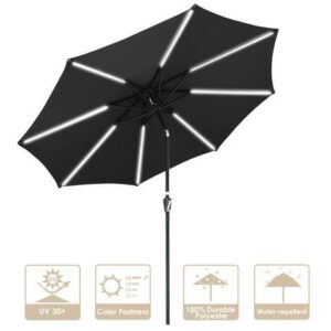Yescom 10 Ft Solar Powered Patio Umbrella with Tilt and Crank Outdoor Garden Yard Deck