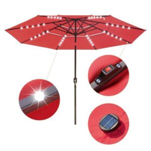 Yescom 11 Ft 3 Tier Patio Umbrella with Solar LED Crank Tilt Button Yard Home
