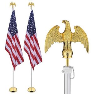 Yescom 2 Pack 8 Ft Sectional Indoor Flag Pole Set Base Eagle Aluminum 3x5Ft US Flag