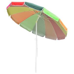 Yescom 7ft Rainbow Beach Umbrella Sunshade with Tilt Sand Anchor UV Protection Outdoor