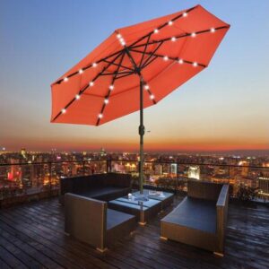 Yescom 9 Ft 3 Tier Patio Umbrella with Solar LED Crank Tilt Button Aluminum UV70+ Home