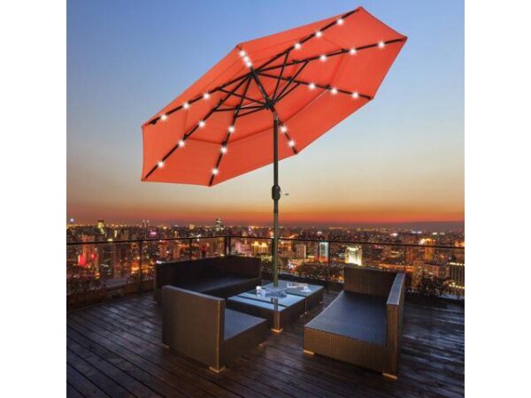 Yescom 9 Ft 3 Tier Patio Umbrella with Solar LED Crank Tilt Button Aluminum UV70+ Home Yescom 9 Ft 3 Tier Patio Umbrella with Solar LED Crank Tilt Button Aluminum UV70+ Home