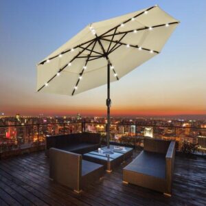 Yescom 9 Ft 3 Tier Patio Umbrella with Solar Powered LED Crank Tilt Button Aluminum