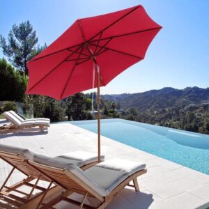Yescom 9 Ft Wooden Patio Umbrella 8 Ribs Easy Tilt Table Parasol Outdoor Balcony Deck