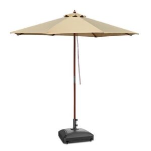 Yescom 9ft Solid Wood Outdoor Patio Umbrella with Base Included Parasol Wheels Stand for Bistro Market Garden Deck Yard Poolside Tan
