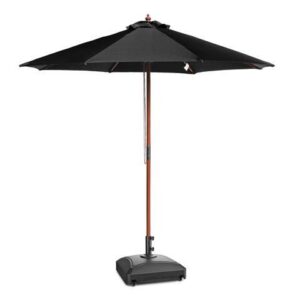 Yescom 9ft Solid Wood Outdoor Patio Umbrella with Base Included Parasol Wheels Stand for Bistro Market Garden Deck Yard Poolside Black