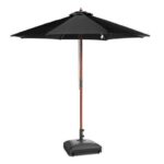 Yescom 9ft Solid Wood Outdoor Patio Umbrella with Base Included Parasol Wheels Stand for Bistro Market Garden Deck Yard Poolside Black