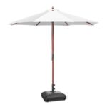 Yescom 9ft Solid Wood Outdoor Patio Umbrella with Base Included Parasol Wheels Stand for Bistro Market Garden Deck Yard Poolside White