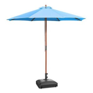 Yescom 9ft Solid Wood Outdoor Patio Umbrella with Base Included Parasol Wheels Stand for Bistro Market Garden Deck Yard Poolside Blue