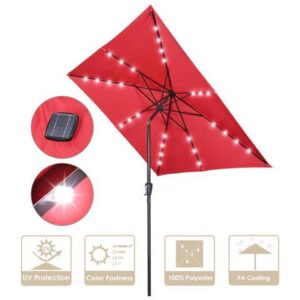 Yescom 9Ft Square LED Light Patio Umbrella USB Port Solar Power Crank Tilt Garden Parasol Yard Deck Table Balcony Shade