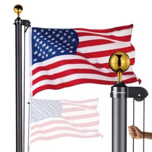 Yescom Bravery 20ft 13 Gauge Sectional Flag Pole Kit Aluminum for Outside House Inground Yard Garden Residential