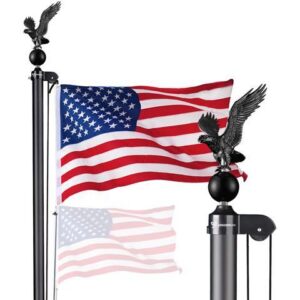 Yescom Bravery 20Ft Eagle Topper Sectional Flag Pole Kit Aluminum Outside Inground Yard Garden with 3'x5' USA Flag Black
