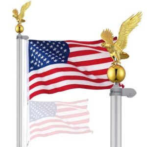 Yescom Bravery 20Ft Eagle Topper Sectional Flag Pole Kit Aluminum Outside Inground Garden with 3'x5' USA Flag Silver