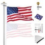 Yescom Bravery 25ft 13 Gauge Sectional Flag Pole Kit w/ Solar Light Yard Residential Commercial