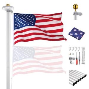 Yescom Bravery 25ft 13 Gauge Sectional Flag Pole Kit w/ Solar Light Yard Residential Commercial