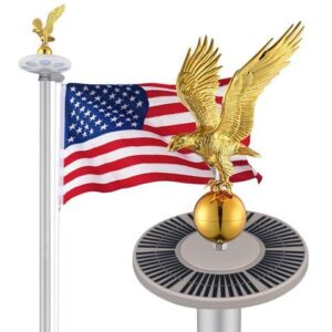 Yescom Bravery 25ft 13 Gauge Sectional Flag Pole Kit with Solar Powered Light US Flag Gold Eagle Topper